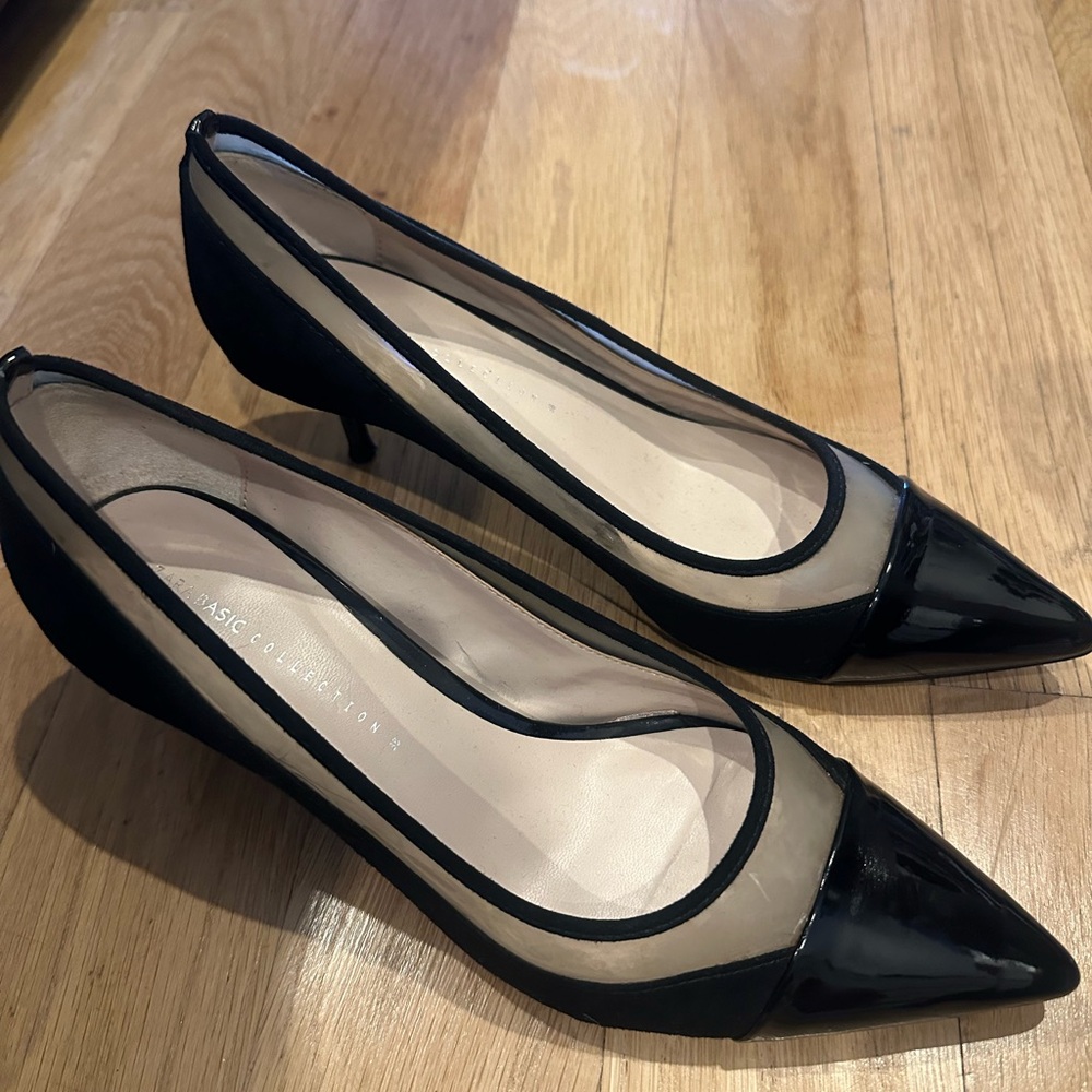 Size 7 Zara Black Heels with Transparent Mesh Design
